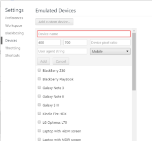 Adding custom devices in Google Chrome Developer Tools