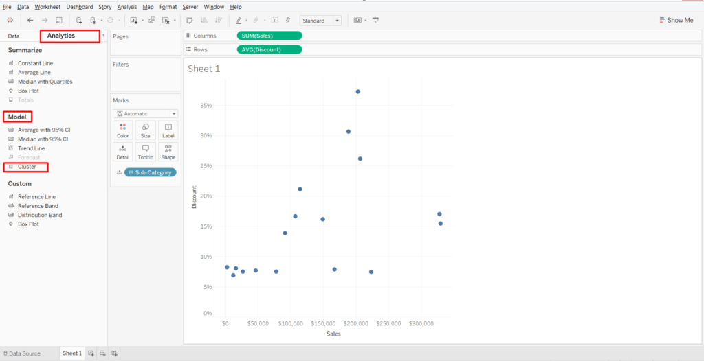 Use the analytics icon in the marks in Tableau