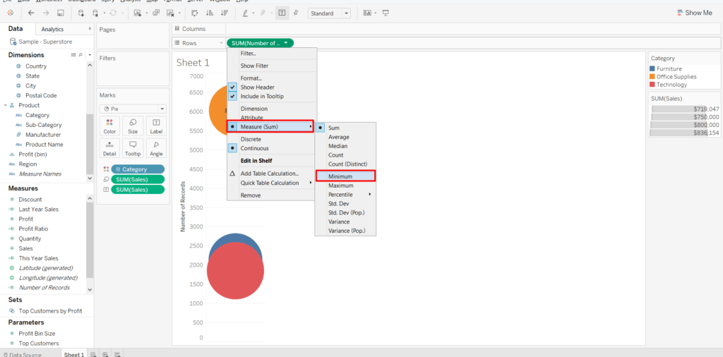 step 6 in how to make a donut chart in tableau