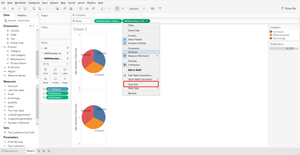 Step 9 in how to make a donut chart in Tableau